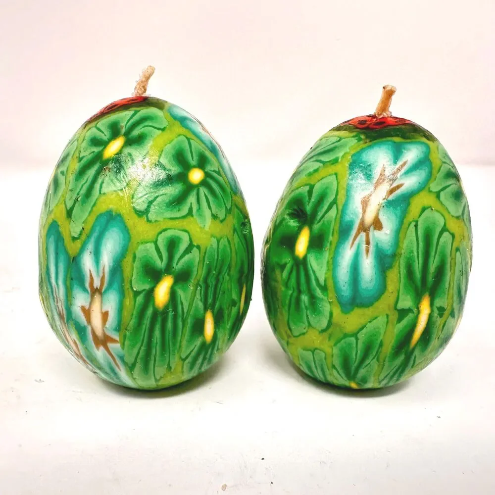 Vintage Multicolor Floral Egg Candles Set of 6 - Egg & Candle Collectors 2.5”